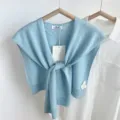 Solid color knitted small shawl women summer outer wear air-conditioned room shoulder wrap - Light Blue