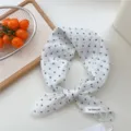 White Polka Dot Cotton Linen Scarf Bandana Hair Accessory for Women Summer Travel - White Dot