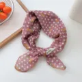 Women's pink polka dot cotton linen hair scarf versatile square neckerchief summer style - Pink Polka Dot Cherry