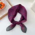 Purple Floral Silk Scarf Women Spring Summer Hair Accessory Fashion Small Square Neckerchief - Style 03D Printed Green Edge