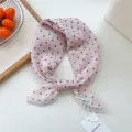 Pink polka dot cotton linen small square scarf, ideal for summer travel and daily styling. - Pink Dot
