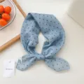 Blue cotton linen small square scarf with brown polka dots for women summer style. - Blue Dot