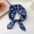Blue floral square scarf for women, lightweight chiffon silk neckerchief spring summer - Style 09D Navy Floral Silk