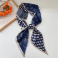 Elegante pañuelo twilly azul con estampado cachemira chic cinta de cuello para mujer - Paisley Pata de Gallo Azul