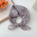 Floral print cotton linen small square scarf for women gray headscarf neckerchief - 03 Lotus Pink Dot Floral