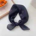 Dark blue purple floral square scarf, stylish breathable neckerchief for women daily wear. - 06 Black Brush Floral
