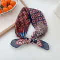 Geometric patterned small square scarf, soft breathable linen cotton neckerchief, spring summer. - 02 Cotton-Stereo Windmill Navy Border
