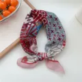 Cotton linen small square scarf, multi-color geometric print variant, fresh artistic style 55cm - 03 Cotton-Stereo Windmill Pink Border