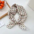 55cm cotton linen square scarf retro geometric print women summer stylish neckerchief hair band - Beige Chrysanthemum