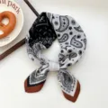 Black white paisley small square scarf stylish bandana hair scarf multi-use neckerchief. - 01SR-Black White Paisley Brown Border