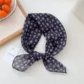 Women stylish floral printed square scarf cotton linen small neckerchief for summer travel wear - Black Chrysanthemum