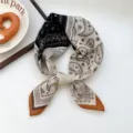 Paisley print small square scarf women neckerchief black brown beige stylish versatile design - 03SR-Black Beige Paisley Orange Border