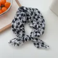 Black white floral small square scarf breathable cotton linen hair band neckerchief accessories - 12 Rice White Leaf Floral