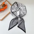 Elegante panuelo largo de seda con estampado paisley para mujer, panuelo ligero y cinta. - Paisley Flor Blanco