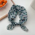 Cotton linen small square scarf floral green stylish neckerchief for women summer - 14 Green Leaf Floral