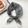 Black and white leopard print small square scarf silk neckerchief women fashion accessory - Leopard Print Cream White 02