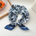 Floral print square silk scarf for women, lightweight breathable neckerchief fashion accessory. - Style 26D Navy Leaf