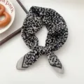 Black and white leopard print small square scarf stylish women neckerchief hair accessory - Leopard Print Coffee Black 03