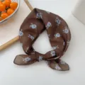 Floral cotton linen small square scarf for women, breathable stylish versatile head neckerchief. - 15 Imprint Brown Floral