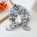 Petit foulard en lin et coton bandeau floral pour femmes tour de cou accessoire de cheveux - Feuille Pointillée Beige