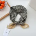 Green cotton linen small square scarf, vintage paisley pattern neckerchief for women styling. - Green Wave