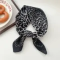 Black and white leopard print square silk scarf, stylish neckerchief accessory variant. - Leopard Black 06