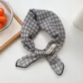 Foulard de cheveux en coton et lin a carreaux noir et gris tendance accessoire ete femme chic - Grille Blanc Cassé