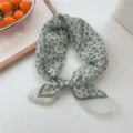 Floral print linen small square scarf, breathable women fashion neckerchief for daily travel. - 20 Green Floral Frame