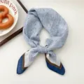 Blue printed small square scarf for women, stylish neckerchief accessory for spring and autumn. - Wind Sand Navy Edge 09