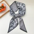 Pañuelo estrecho de seda gris con cachemir para mujer, accesorio elegante para camisa. - Paisley Colorido Borde Gris