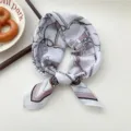 Women fashion small square silk scarf elegant neckerchief nautical print neck scarf accessory - Sailboat Pink 11