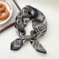 Geometric Print Small Silk Square Scarf Women Fashion Neckerchief Elegant Neckwear - Glossy Glass Grid Black 12
