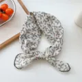 Floral coton lin foulard cheveux bandeau chic été foulard de cou femmes mode élégant accessoire - Fine Feuille Verte Sur Fond Beige