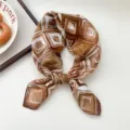 Geometric print small square silk scarf women fashion neckerchief decorative headwear - Glossy Glass Grid Orange 13
