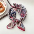 Geometric print silk square scarf women fashion neckerchief spring autumn accessories - Glossy Glass Grid Red 14