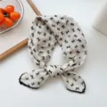 Femme coton lin sensation petit foulard carre impression noeud dentelle foulard - Petit Nœud Beige