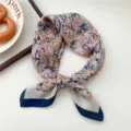 Elegant paisley print square scarf for women, lightweight fashion neckerchief and hair accessory. - Colorful Line Paisley Navy 18