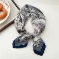 Elegant blue and white landscape printed square scarf for women, perfect for spring dec. - Mountain Village Frame Deep Navy 20