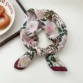 Floral Print Small Square Scarf Women Neck Scarf Fashion Retro Headband Neckwear - Bellflower Wine Red Edge 23