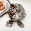 Women stylish square scarf geometric patchwork neckerchief fashion accessory spring autumn - Butterfly Grid Green 24