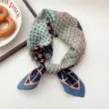 Women stylish geometric print square scarf versatile silk neckerchief fashion accessory - Butterfly Grid Navy 25