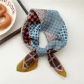 Stylish multi-color geometric patchwork small square scarf for women, chic neck accessory. - Butterfly Grid Brown 26