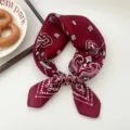 Maroon paisley bandana square scarf women elegant neckerchief vintage silk touch head wrap. - Chrysanthemum Paisley Red 27
