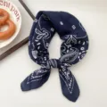 Classic navy blue paisley bandana scarf, elegant fashion accessory for women and daily wear. - Chrysanthemum Paisley Navy 28