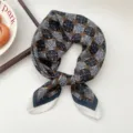 Geometric floral silk square scarf for women, elegant neckerchief and stylish spring accessory. - Prism Flower Grid Navy 31