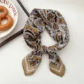 Women paisley printed small square scarf stylish neckerchief vintage silk feel fashion accessory - Flame Paisley Camel 34
