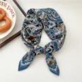 Blue paisley print square silk scarf for women, elegant fashion neckerchief accessory. - Flame Paisley Blue 35