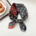 Vintage floral geometric square silk scarf for women stylish neckerchief autumn fashion - Flower Porcelain Four Grid Orange 36