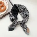 Elegant vintage printed square scarf for women, chic fashion neckerchief and hair band. - Flower Porcelain Four Grid Gray Camel 38