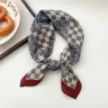 Fashion square scarf with geometric check and floral pattern, elegant neckerchief for women. - Small Grid Rope Weaving 39